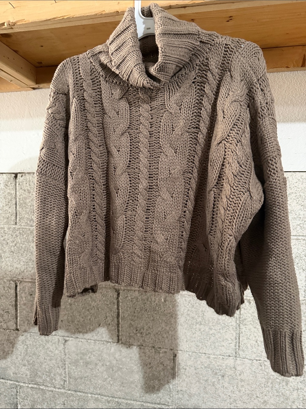 Taupe Cable Knit Turtlenec Sweater